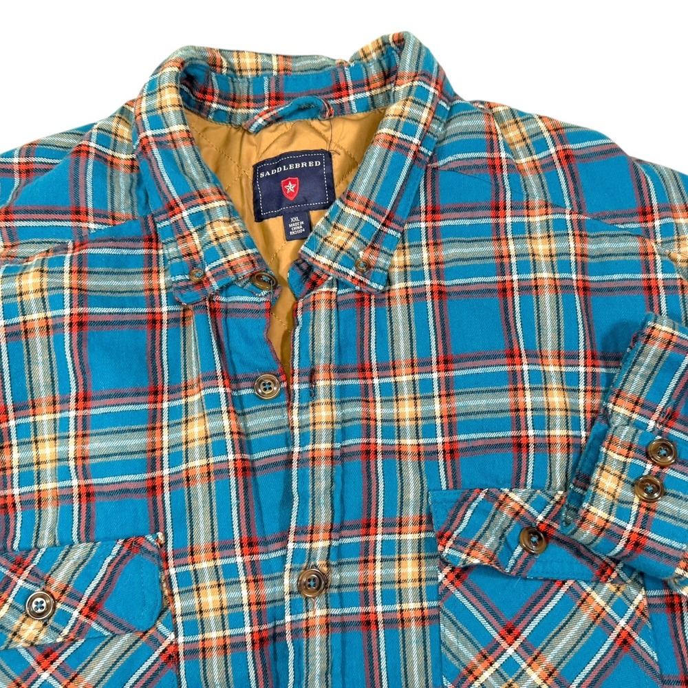 Saddlebred XXL Blue Plaid Quilted Lined Flannel Shirt Jacket Rugged Gorpcore